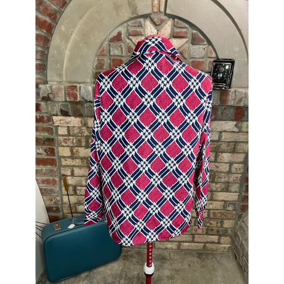 Blouse button down hidden button front pink blue - Picture 5 of 10